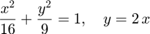 $$\frac{x^2}{16} + \frac{y^2}{9} =1, \quad y=2\,x$$